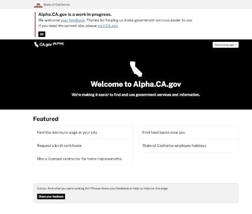 CA.gov homepage
